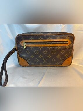 Louis Vuitton Marly Monogram Dragonne GM Clutch Pouch with Wristlet Strap Unisex